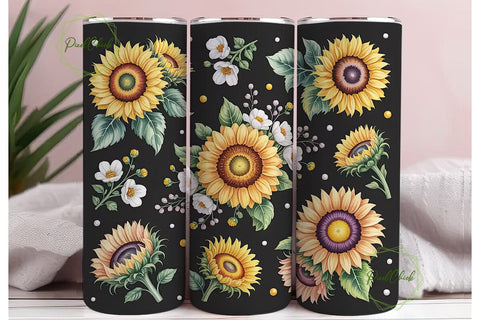 Sunflower Watercolor 20oz Tumbler Wrap Sublimation PixelChick 