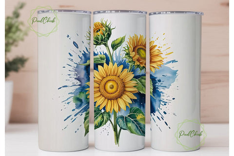 Sunflower Watercolor 20oz Tumbler Wrap Sublimation PixelChick 