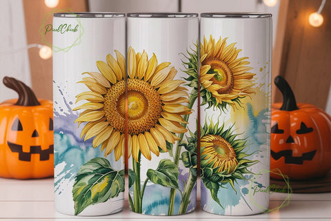 Sunflower Watercolor 20oz Tumbler Wrap Sublimation PixelChick 