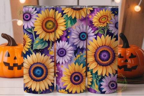 Sunflower Watercolor 20oz Tumbler Wrap Sublimation PixelChick 