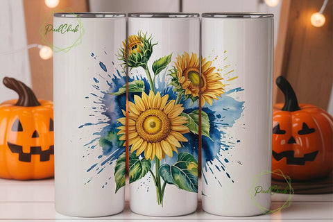 Sunflower Watercolor 20oz Tumbler Wrap Sublimation PixelChick 
