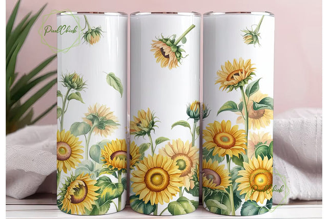 Sunflower Watercolor 20oz Tumbler Wrap Sublimation PixelChick 