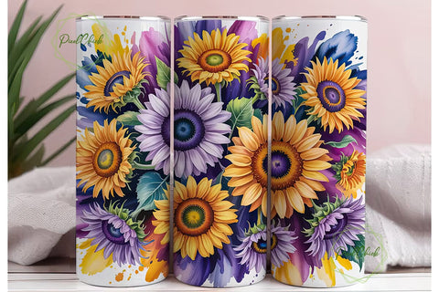 Sunflower Watercolor 20oz Tumbler Wrap Sublimation PixelChick 