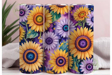 Sunflower Watercolor 20oz Tumbler Wrap Sublimation PixelChick 