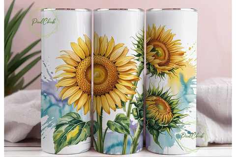 Sunflower Watercolor 20oz Tumbler Wrap Sublimation PixelChick 