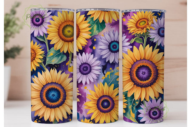 Sunflower Watercolor 20oz Tumbler Wrap Sublimation PixelChick 