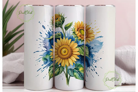 Sunflower Watercolor 20oz Tumbler Wrap Sublimation PixelChick 