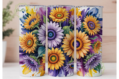 Sunflower Watercolor 20oz Tumbler Wrap Sublimation PixelChick 