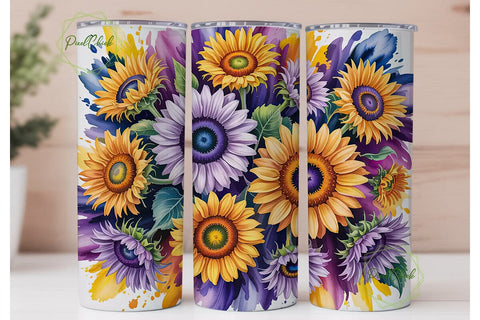 Sunflower Watercolor 20oz Tumbler Wrap Sublimation PixelChick 