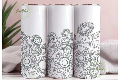 Sunflower Watercolor 20oz Tumbler Wrap Sublimation PixelChick 