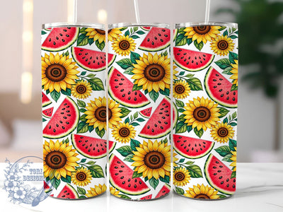 Sunflower Watermelon Summer 20oz Tumbler, Sunflower Motif, Watermelon Design, Summer Theme, Bright Accent, Playful Charm, Sublimation Wrap, 20oz Tumbler Sublimation ToriDesigns 