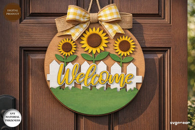 Sunflower Welcome Door Sign Laser Cut SVG SvgOcean 