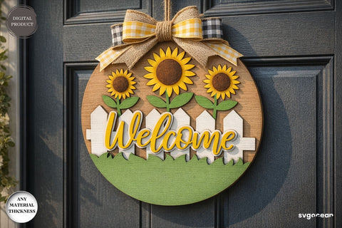 Sunflower Welcome Door Sign Laser Cut SVG SvgOcean 
