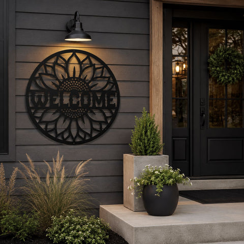 Sunflower Welcome Sign Laser SVG | Round Floral Welcome Door Hanger SVG | | CNC Plasma Metal Wall Art File | Porch Decor Digital Download SVG HappyDesignStudio 