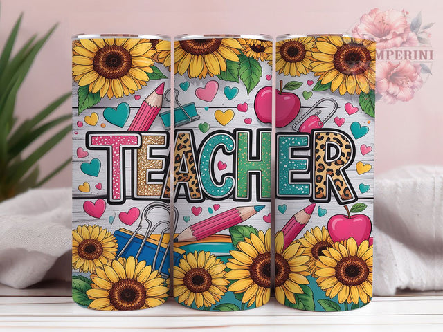 Sunflower Western Teacher 20oz Tumbler, Sunflower Tumbler, Western Tumbler Design, 20oz Skinny Tumbler, Farmhouse Tumbler, Rustic Teacher Tumbler, Floral Teacher Tumbler Sublimation Li Zamperini 