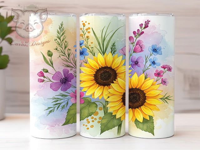 Sunflower Wildflower 20oz Boho Floral Tumbler, Wildflower Cup Design, Floral 20oz Tumbler, Boho Flower Sublimation, Nature Inspired Mug, Summer Floral PNG, Rustic Flower Tumbler Sublimation Lara' s Designs 
