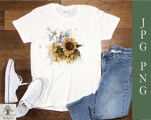Sunflower with Berries Watercolor Digital Download JPG and PNG Sublimation Willow Paige Farms 