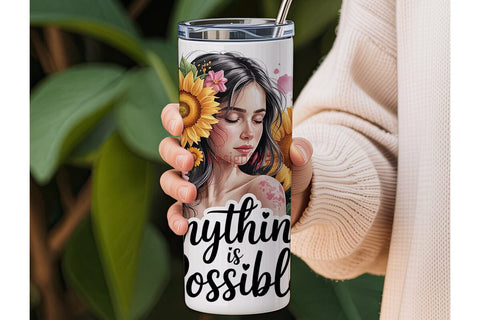 Sunflower Woman 20oz Tumbler Wrap Sublimation DesignSVG 