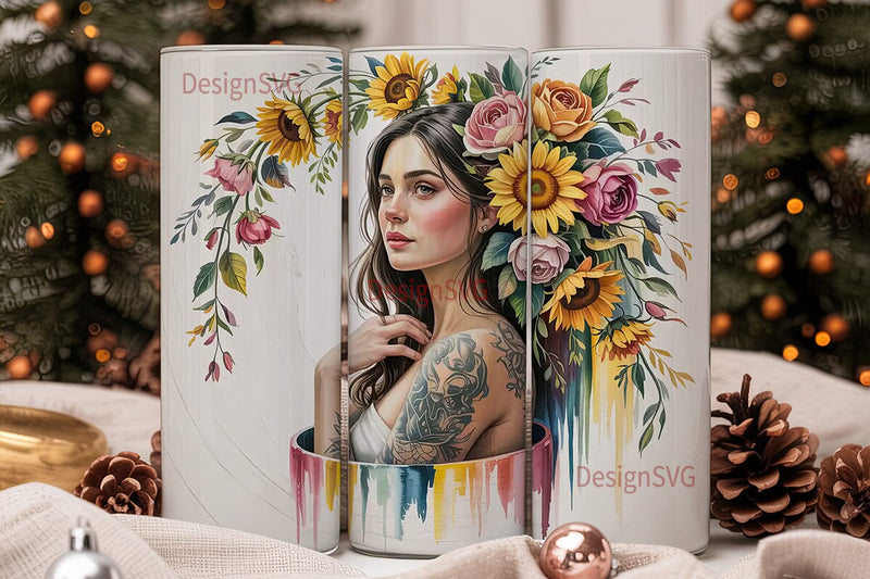 Sunflower Woman 20oz Tumbler Wrap Sublimation DesignSVG 