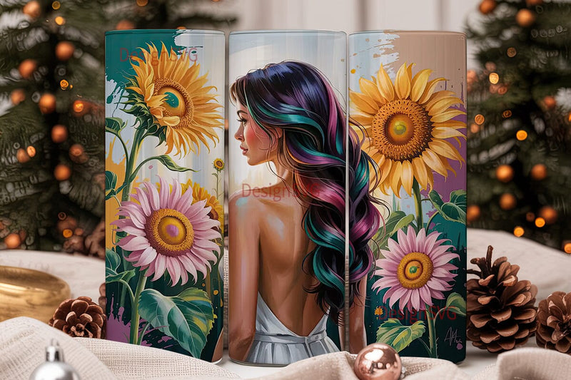 Sunflower Woman 20oz Tumbler Wrap Sublimation DesignSVG 