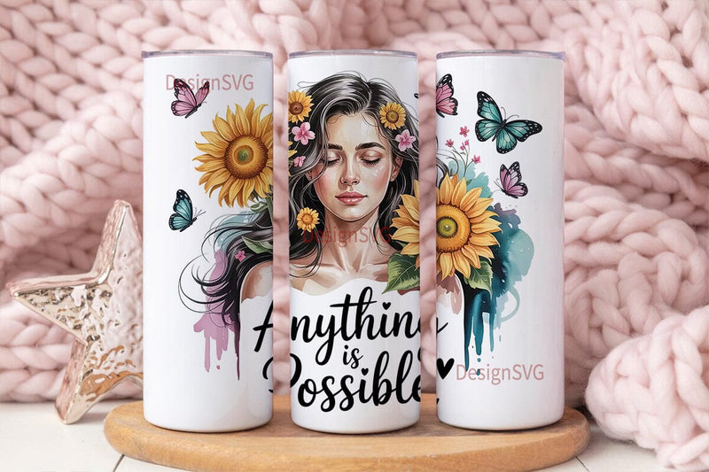 Sunflower Woman 20oz Tumbler Wrap Sublimation DesignSVG 