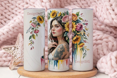 Sunflower Woman 20oz Tumbler Wrap Sublimation DesignSVG 