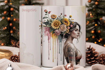 Sunflower Woman 20oz Tumbler Wrap Sublimation DesignSVG 