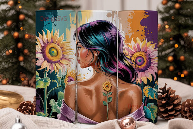 Sunflower Woman 20oz Tumbler Wrap Sublimation DesignSVG 