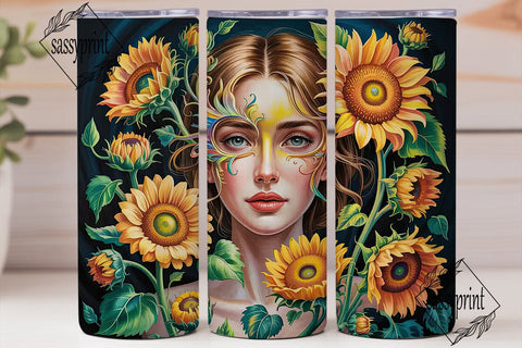 Sunflower Woman Art 20oz Tumbler Wrap Sublimation sassyprint 