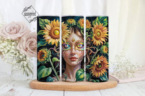 Sunflower Woman Art 20oz Tumbler Wrap Sublimation sassyprint 