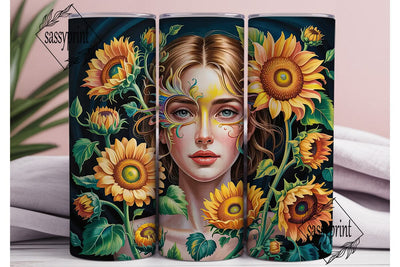 Sunflower Woman Art 20oz Tumbler Wrap Sublimation sassyprint 