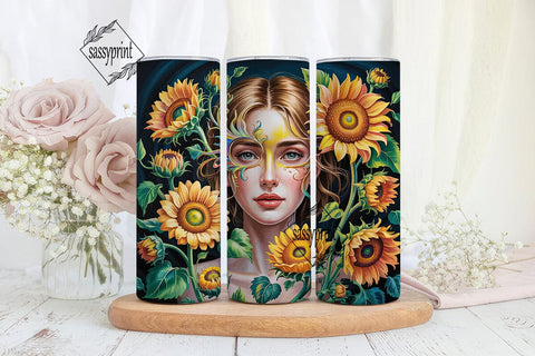 Sunflower Woman Art 20oz Tumbler Wrap Sublimation sassyprint 