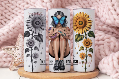 Sunflower Woman Butterfly 20oz Tumbler Sublimation DesignSVG 