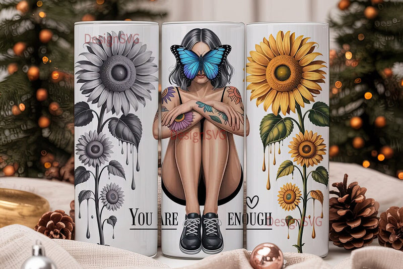 Sunflower Woman Butterfly 20oz Tumbler Sublimation DesignSVG 
