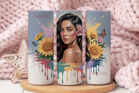 Sunflower Woman Portrait 20oz Tumbler Sublimation DesignSVG 