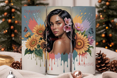 Sunflower Woman Portrait 20oz Tumbler Sublimation DesignSVG 