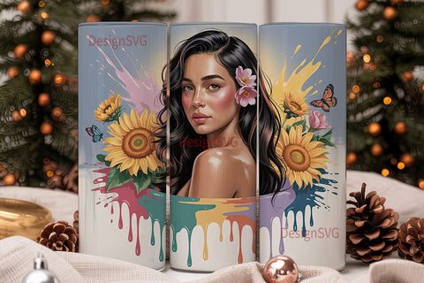 Sunflower Woman Portrait 20oz Tumbler Sublimation DesignSVG 