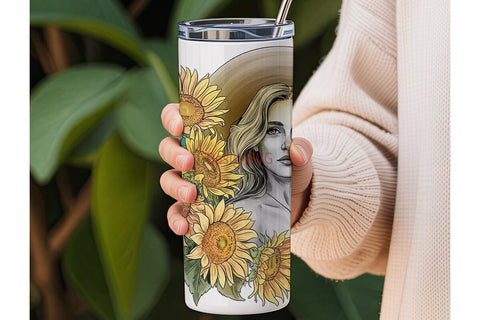 Sunflower Woman Portrait Tumbler Wrap Sublimation DesignSVG 