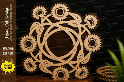 Sunflower Wreath Frame Laser Cut SVG File SVG Regulrcrative 