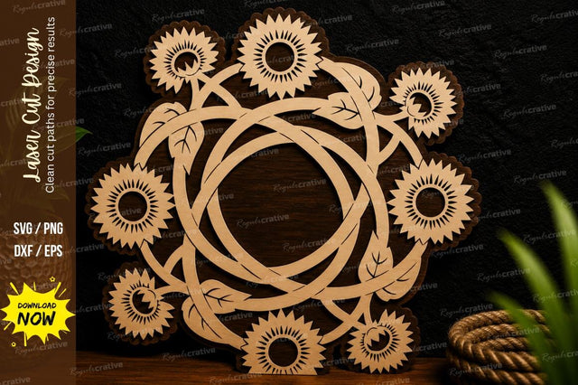 Sunflower Wreath Frame Laser Cut SVG File SVG Regulrcrative 