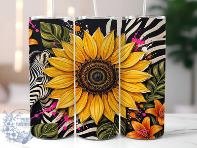 Sunflower Zebra Mixed Media 20oz Tumbler, Sunflower Zebra, Mixed Media Art, Floral Animal, 20oz Tumbler Wrap, Sublimation Design, Eclectic Nature, Digital Download Sublimation ToriDesigns 
