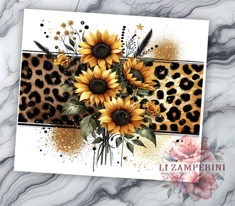 Sunflowers 20oz Tumbler Wrap PNG, Sunflowers Leopard Tumbler Png, Straight & Tapered Tumbler Wrap, Instant Digital Download Sublimation Li Zamperini 