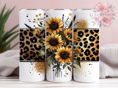 Sunflowers 20oz Tumbler Wrap PNG, Sunflowers Leopard Tumbler Png, Straight & Tapered Tumbler Wrap, Instant Digital Download Sublimation Li Zamperini 
