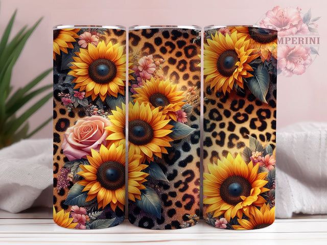 Sunflowers 20oz Tumbler Wrap PNG, Sunflowers Leopard Tumbler Png, Straight & Tapered Tumbler Wrap, Instant Digital Download Sublimation Li Zamperini 