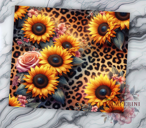 Sunflowers 20oz Tumbler Wrap PNG, Sunflowers Leopard Tumbler Png, Straight & Tapered Tumbler Wrap, Instant Digital Download Sublimation Li Zamperini 