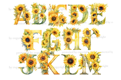 Sunflowers Alphabet | Yellow Letters SVG GlamArtZhanna 