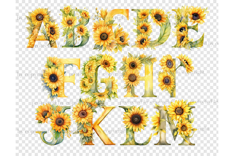 Sunflowers Alphabet | Yellow Letters SVG GlamArtZhanna 