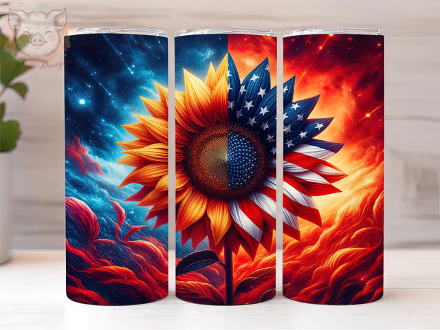 Sunflowers American Flag 20oz Tumbler Png, Straight & Tapered Tumbler Png, Sunflowers Tumbler Png, Digital Download PNG Sublimation Lara' s Designs 
