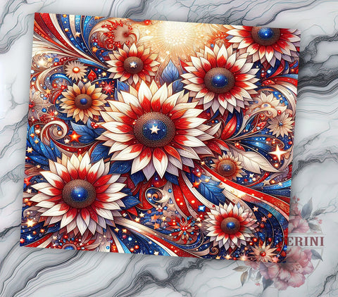 Sunflowers American Flag 20oz Tumbler Wrap PNG, 4th of July Tumbler Png, Straight & Tapered Tumbler Wrap, Instant Digital Download Sublimation Li Zamperini 