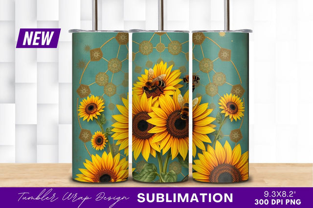 Sunflowers And Bees Floral Art Tumbler Png Sublimation Regulrcrative 